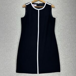 9 & CO. Dress Womens 12 Black White Shift Sleeveless Crew Neck Contrast Trim